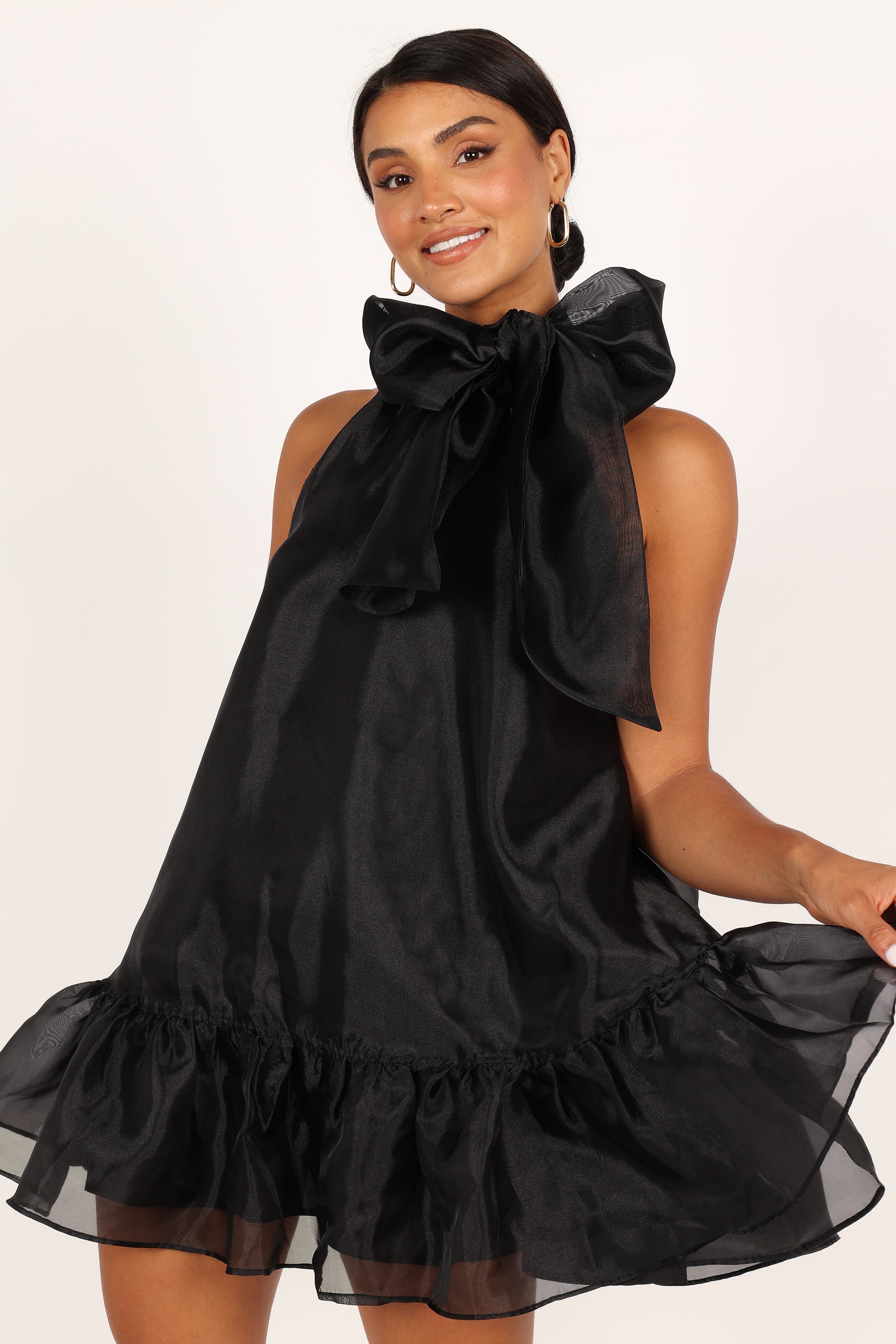 Sophia Bow Mini Dress - Black